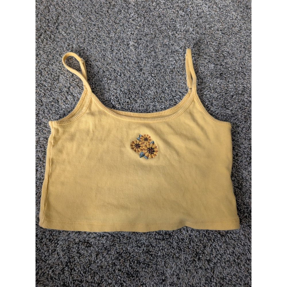 Hollister Must-Have Collection Yellow Ribbed Sunflower Embroidered Baby Cami S